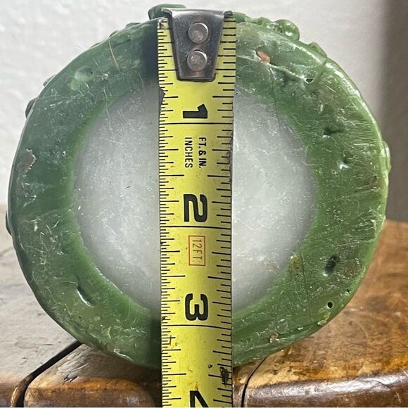 Vintage Large Green Carved German Bavarian Wax Pilar Candle 70s Vibes - Picture 14 of 14